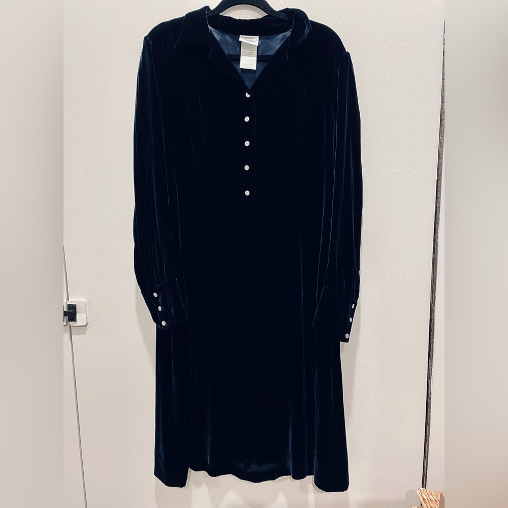 Vintage 90s Laura Ashley Midnight Velvet and silk shirt dress